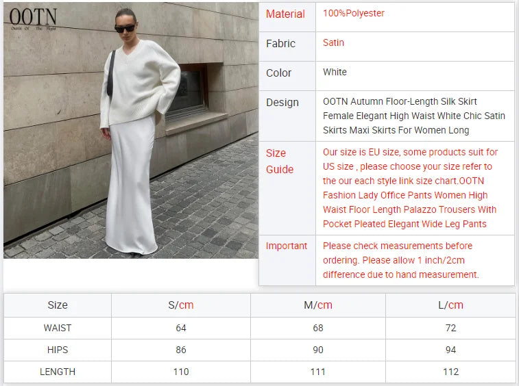 OOTN Autumn Floor-Length Silk Skirt Female Elegant High Waist White Chic Satin Skirts Maxi Skirts For Women Long-5