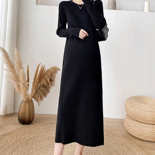 Autumn And Winter New Loose Korean Version Long Sleeved Knitted High Quality Free Size Maxi Dress-1