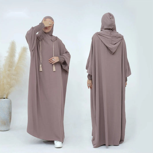 464 Wholesale Islamic Clothing Long Prayer Dress Plain Attached Hooded Khimar Hijab Jiilbab Abaya Women Muslim Prayer Dress-0